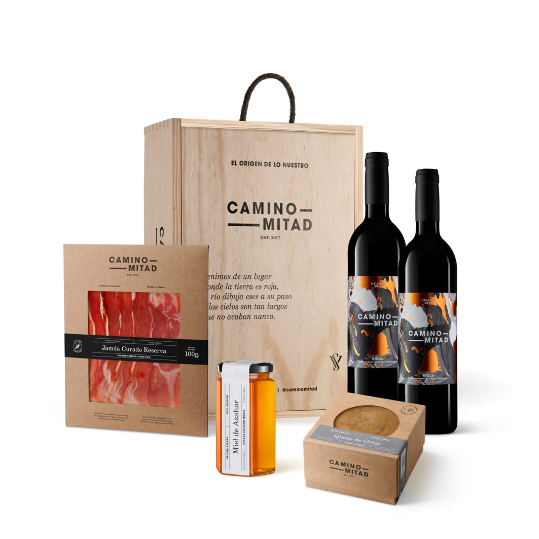 Spanish food gift box - Caja regalo vino queso jamon